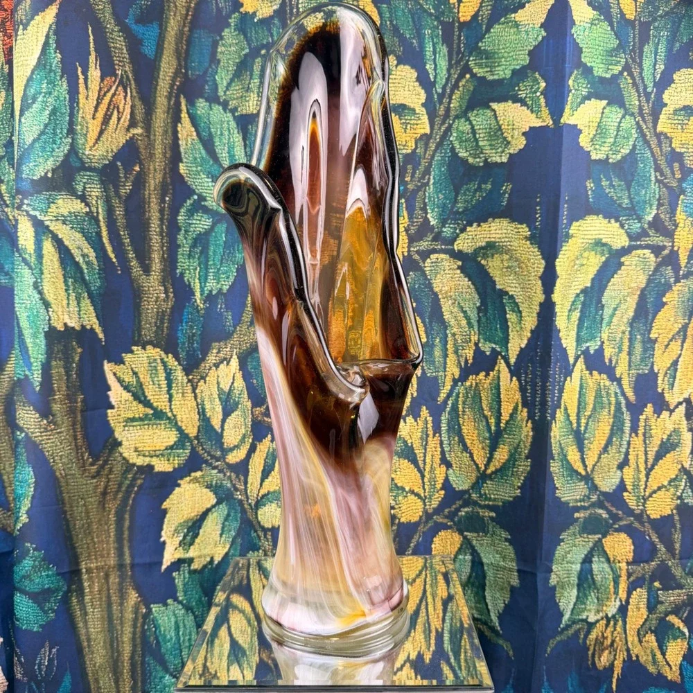 Vintage Murano Style Art Glass Vase Amber Brown Swirl Hand Blown 18 Inch